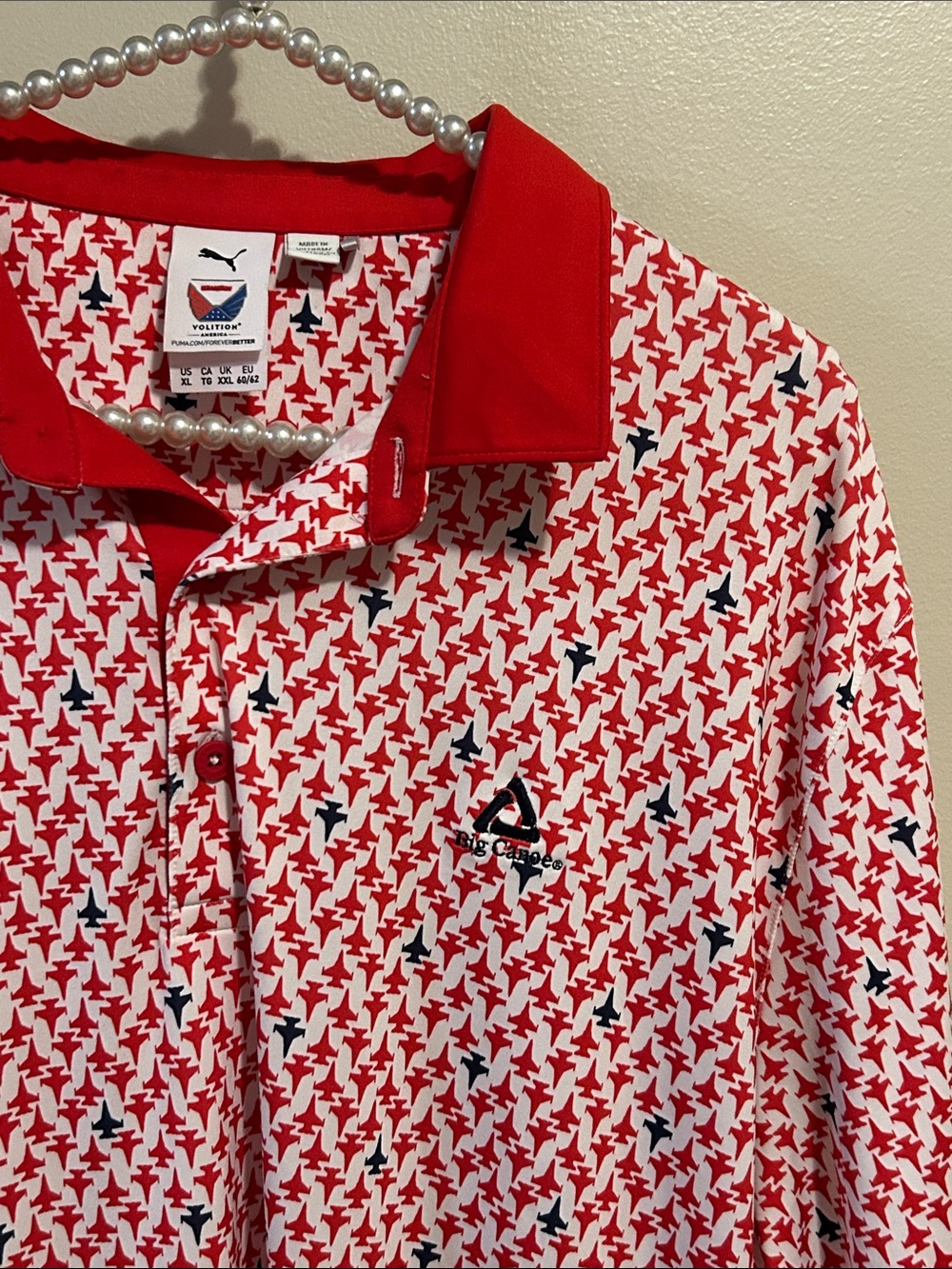Puma Volition Golf Polo Shirt Mens XL Big Canoe GA Jets Plane Print Patriotic
